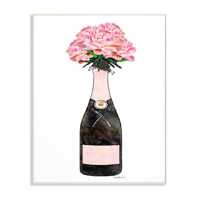 " Champagne Bottle Pink Flowers " by Amanda Greenwood