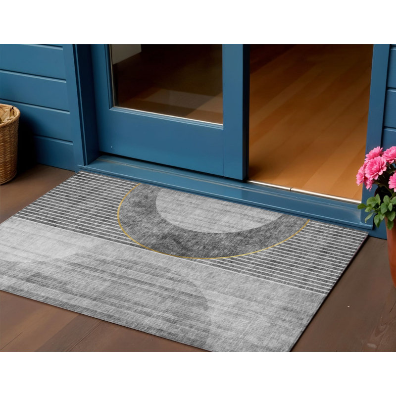 Tapis intérieur lavable à motif géométrique 3 pi x 5 pi gris