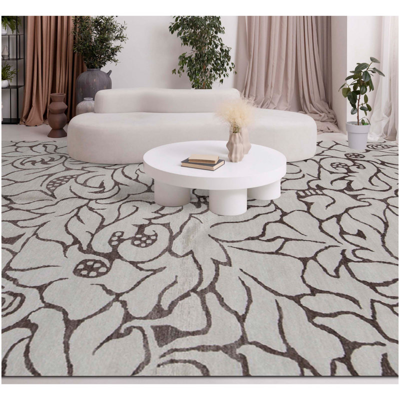 Rayon Hand Woven Cotton Floral Area Rug