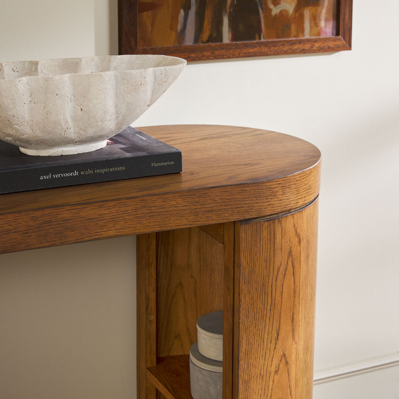 Modern Solid Wood 48" Console Table With Column Legs And Storage, Medium Brown Oak