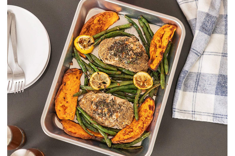 One-pan dinner on jelly roll pan