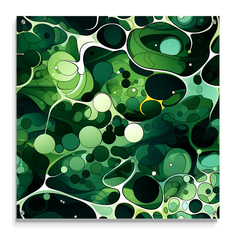 «Green Popart Techno Tangles» - Art mural acrylique abstrait moderne, H 16 po x l 16 po