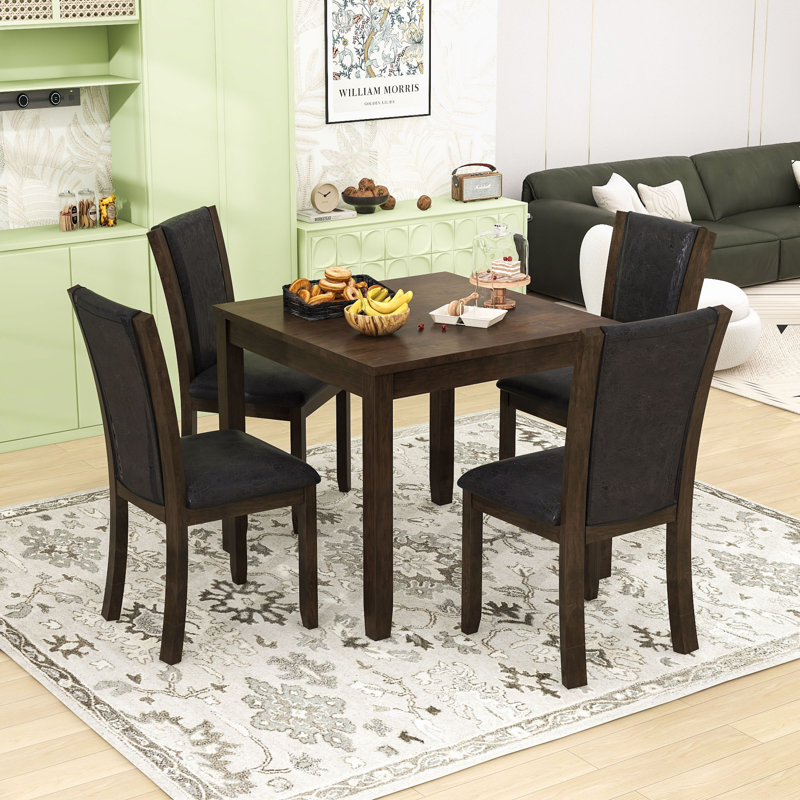 Ensemble de table de salle à manger 5 pièces avec table carrée et 4 chaises rembourrées