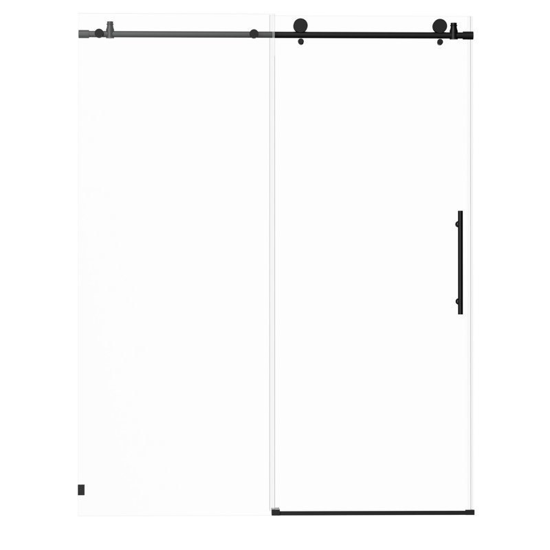 Porte de douche coulissante de 56 à 60 po x H 76 po, verre trempé de 5/16 po de 8 mm, noir mat, tampon, facile à nettoyer, mise à niveau fonctionnelle de la salle de bain, largeur ajustable, glamour