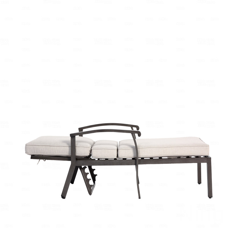 Outdoor Patio Lounge Chair, Aluminum Cast, Beige, Black