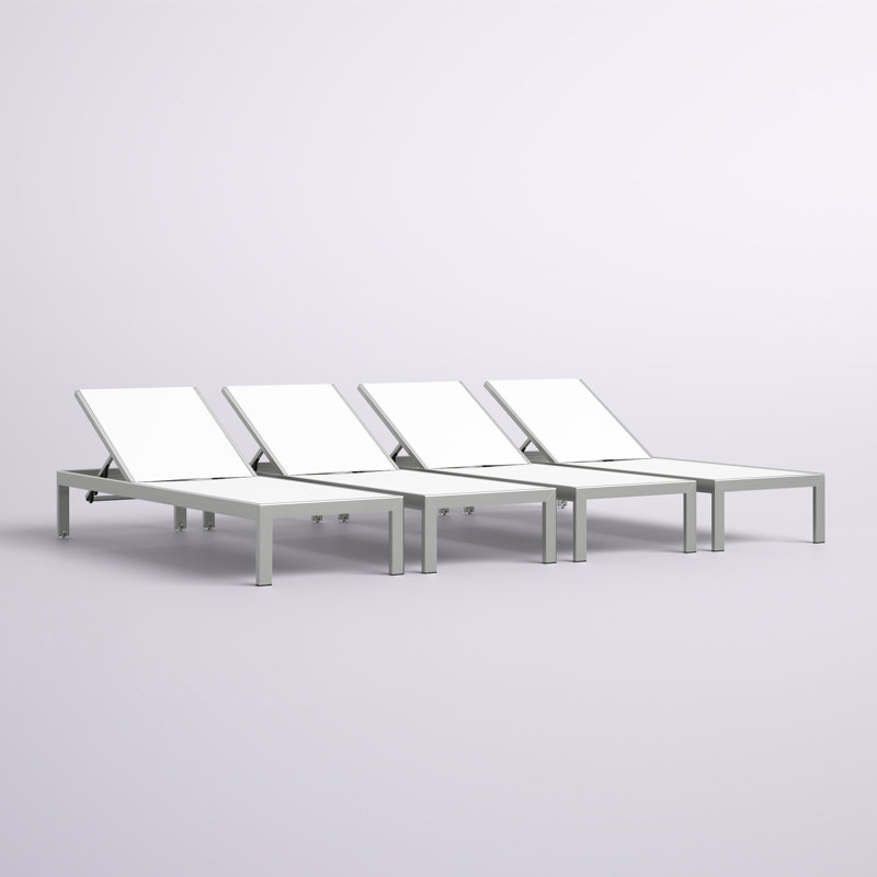 Bashira 76" Long Reclining Chaise Lounge Set, Silver