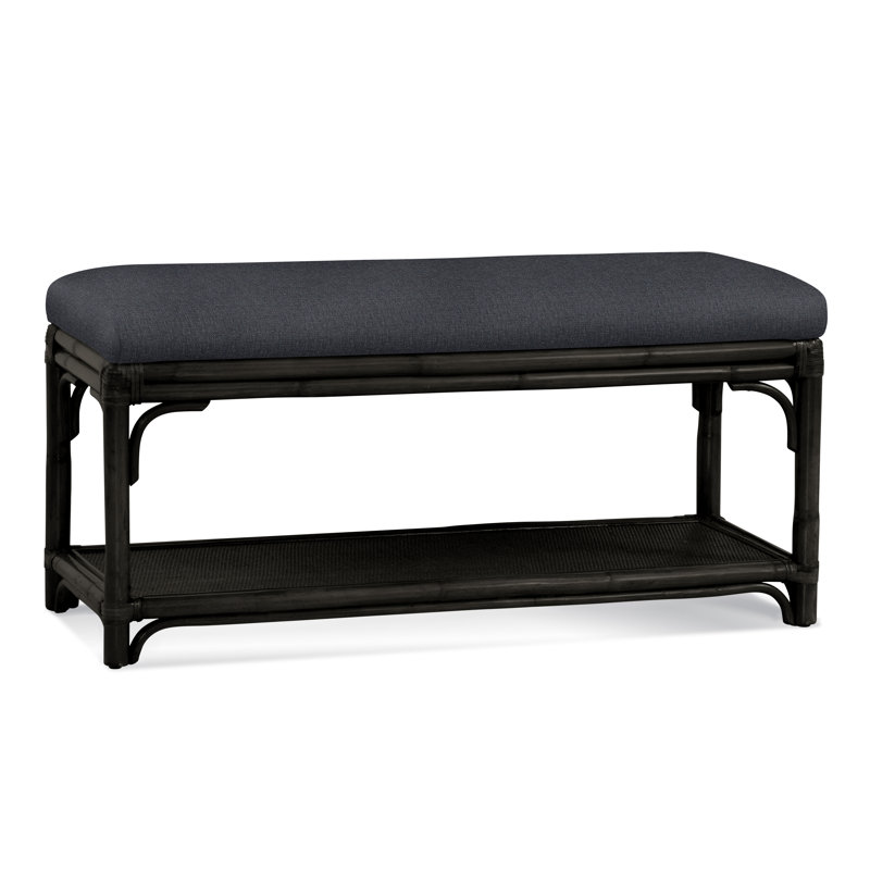 Summer Retreat Wicker Shelf Storage Bench, Antique Black, Gray Sugar Performance; 0863-84