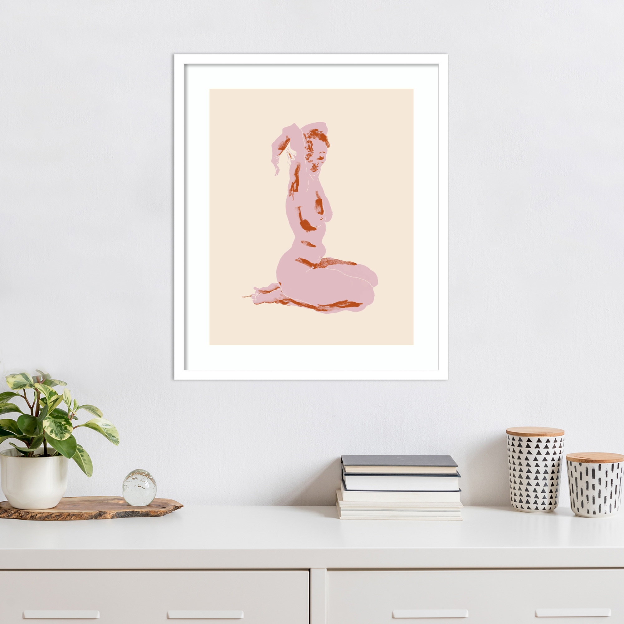 Nude With Arms Folded Over Her Head by Nantucket Wood Framed Wall Art Print, White, 25" H x 21" W