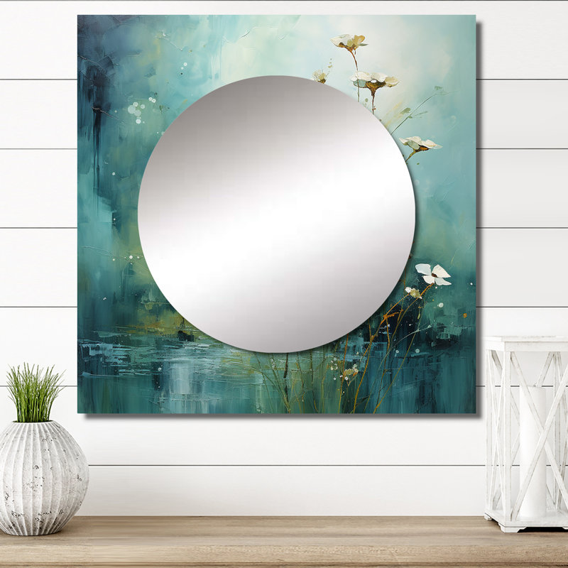 Niera - Grand miroir mural carré abstrait Botanicals pour chambre à coucher, 29 po x 29 po