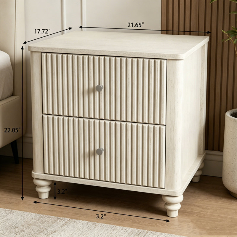 Ensemble de chambre à coucher 3 pièces avec grand lit et 2 tables de chevet, Beige, Queen
