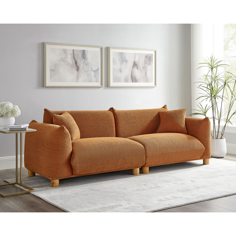 Atis 88.9in Upholstered Sofa, Rustic Orange Boucle