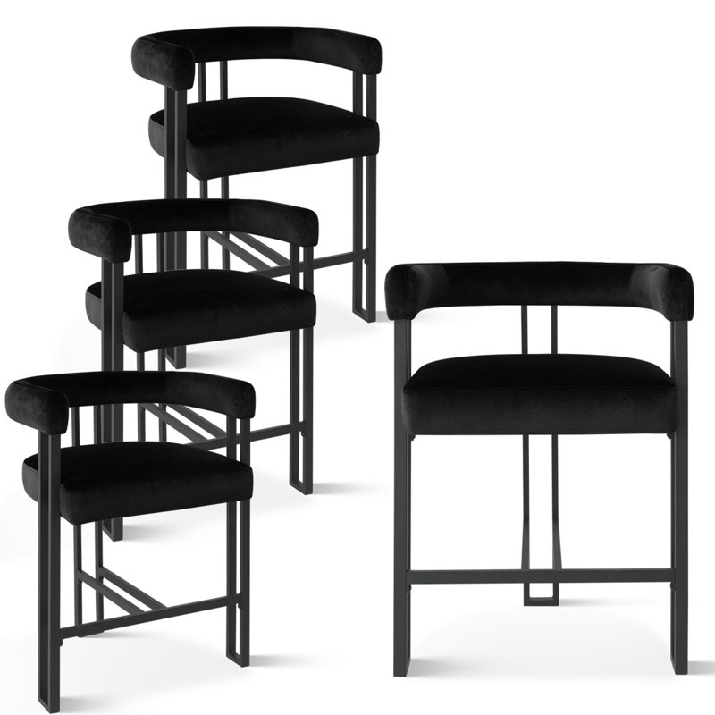 24" Upholstered Velvet Counter Stool, Black