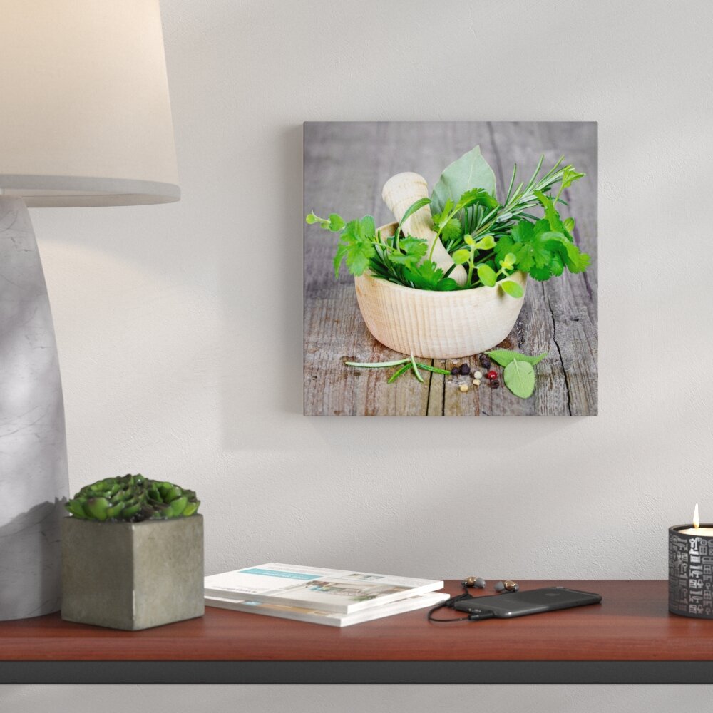 Glasbild Green Basil in Bowl I