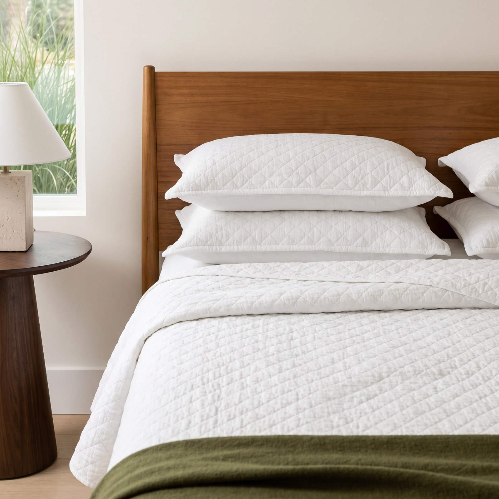 Jeffen Belgian Flax Linen Quilt Set, Full/Queen Quilt, White