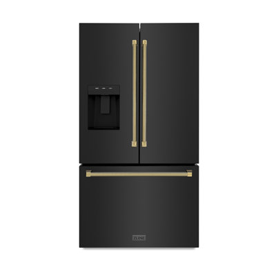 ZLINE Autograph 36 in. 28.9 cu. ft. Standard-Depth French Door External Water Dispenser Refrigerator with Dual Ice Maker in Fingerprint-Resistant Blac | Fridge.com