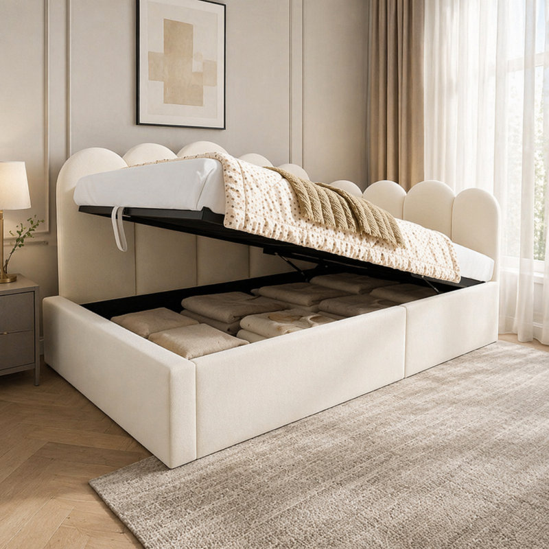 Single Daybed With Hydraulic Storage, Beige