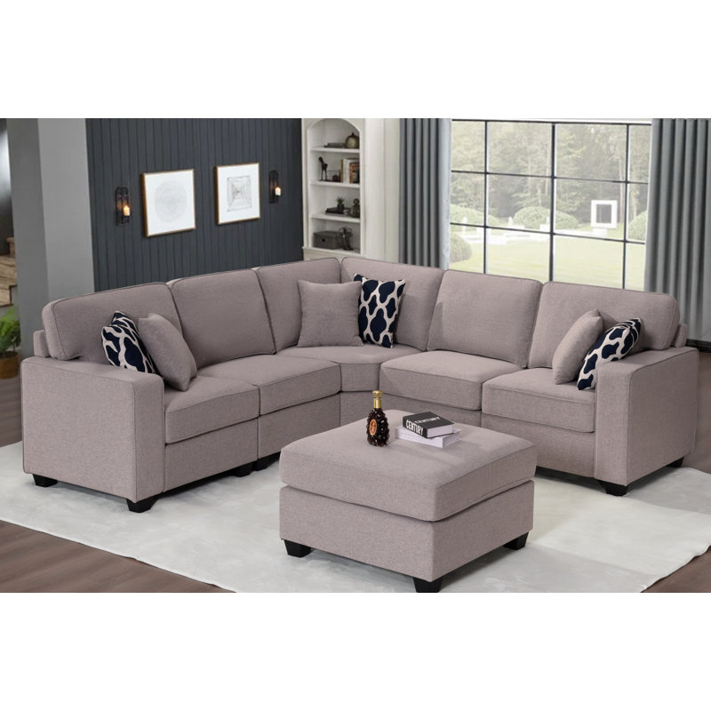 Giancarlo Upholstered L-Shaped Sectional Symmetrical, Gray Polyester Blend