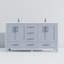 Meuble-lavabo double 60 po Largeur, caractère gris foncé, plateau en quartz blanc, robinet inclus et compartiments de tiroir d'armoire longs, apparence, espace intérieur