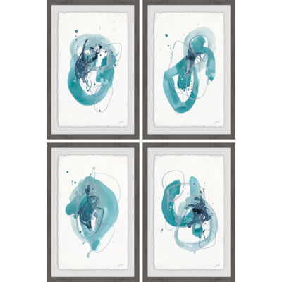 Turquoise Drips - ensemble de 4 reproductions encadrées sur papier