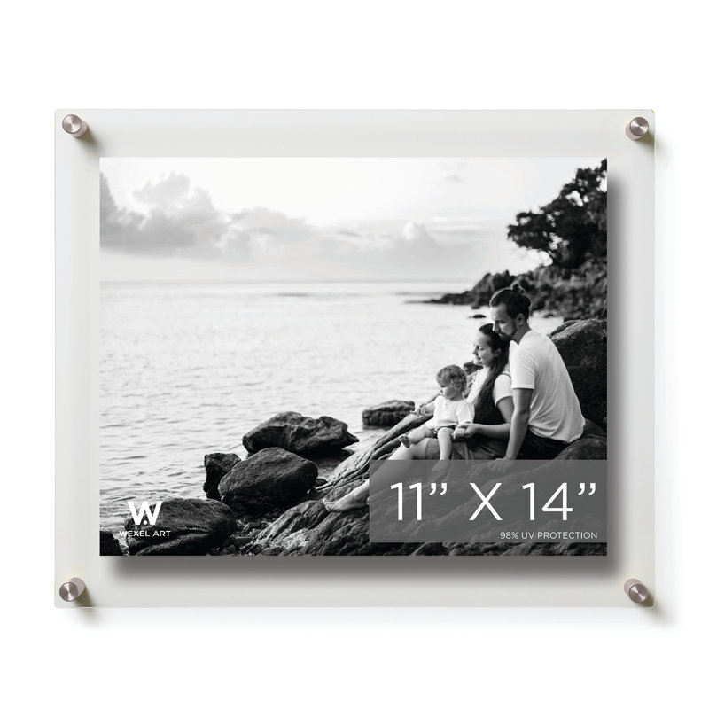 Clear UV-Grade Acrylic Modern Floating Picture Frame, Silver, 11" W x 14" H