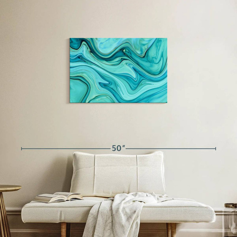 Avery turquoise abstrait, H 20 po x l 30 po