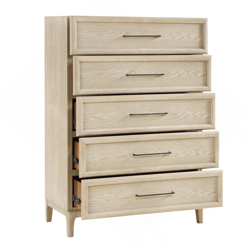 Mobilier de chambre à coucher contemporain à tiroirs à roulement à billes 5 tiroirs, Brun pâle