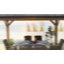 Gazebo d'extérieur Sunjoy de 3,35 m x 3,35 m (11 pi x 11 pi) avec structure en cèdre et toit rigide double en acier noir, idéal pour le jardin et la cour arrière.-854771245