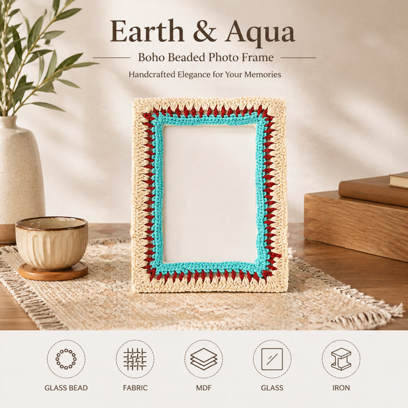 Beads Picture Frame, Teal/Red/Beige