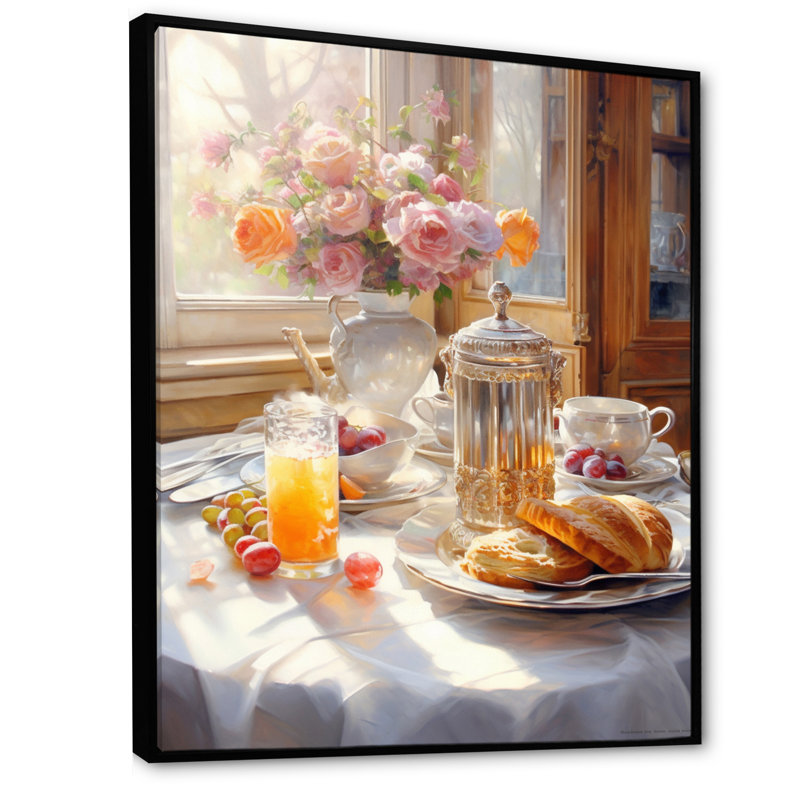 Latrivia Food, petit déjeuner douillet, art mural sur toile, Cadre flottant noir, H 40 po x l 30 po x P 1,5 po