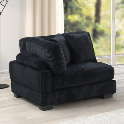 Stylish Black Corduroy Corner Seating With Wood Frame And Medium Duty Resistance In Primary Living Space Relaxation Contemporary Wedge Use For Comfort Area