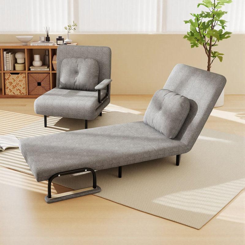 Chaise pliante convertible 3 en 1, dossier réglable à 5 positions avec coussin, Gris, Noir