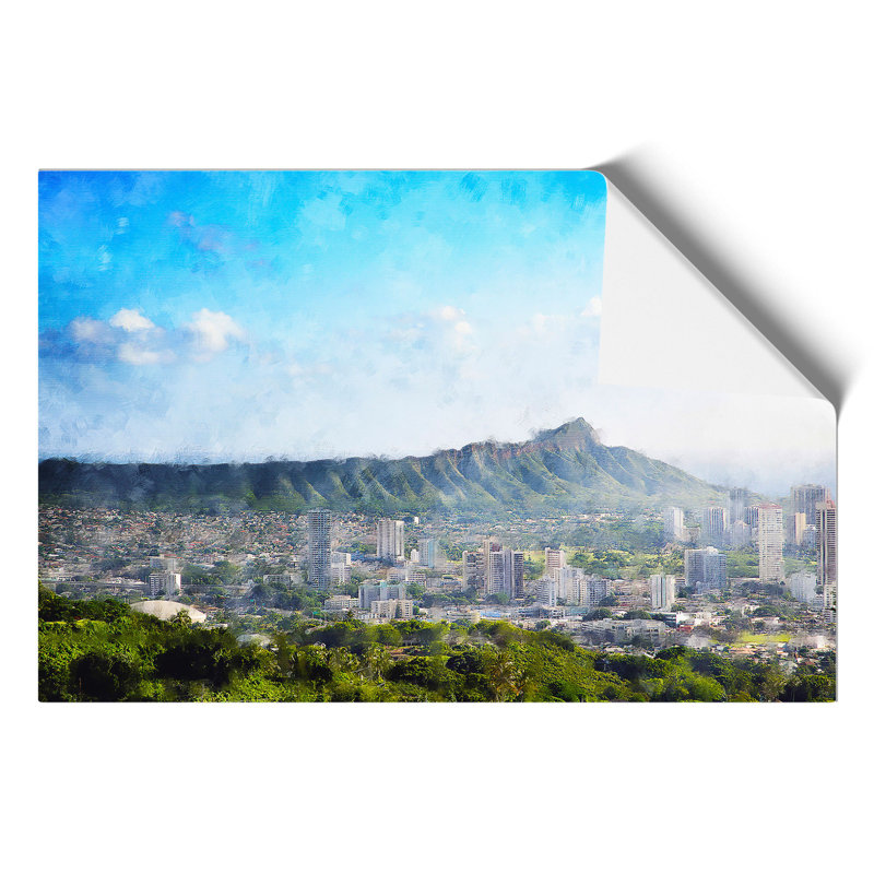 Honolulu Oahu Skyline in Hawaii Painting - Frameless Print, 21cm H x 30cm W x 0.1cm D