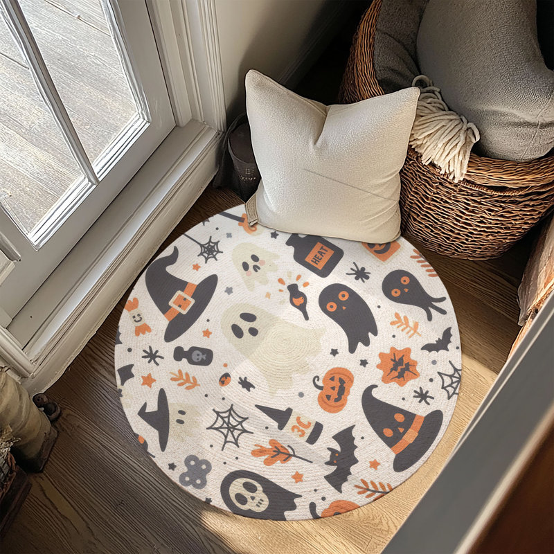 Tapis tressé rempli d'Halloween, Rond 5 pi