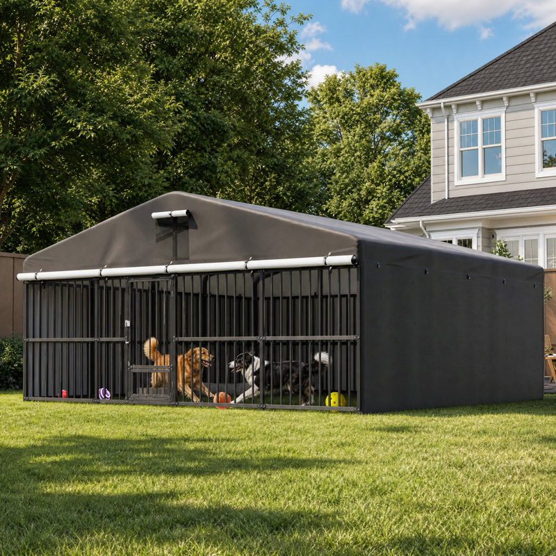 20' x10' Large Outdoor Dog Kennel Outside, Heavy Duty Dog Enclosure with Waterproof Cover and Security Lock, Dog Cage for Large Dogs