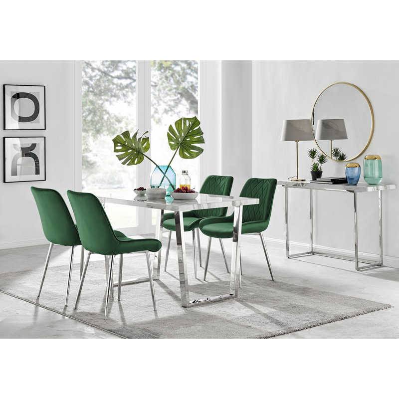 4 - Person Dining Set, Light Green/Silver