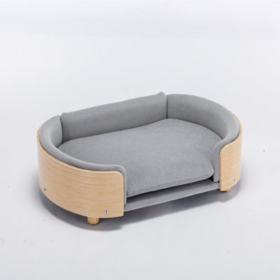 Scandinavian style Elevated Dog Bed Pet Sofa With Solid Wood legs and Bent Wood Back, Velvet Cushion