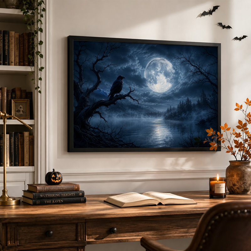 Pleine lune sur un lac brumeux, 16"H x 24"W
