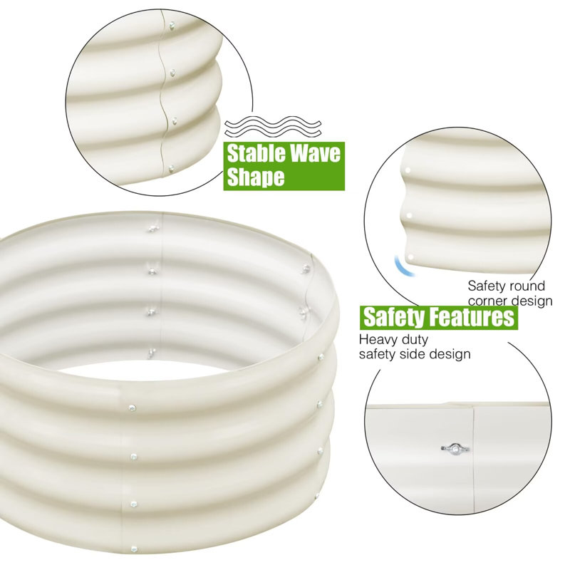 White Round Galvanized Metal Raised Garden Bed Kit, 3-Pack