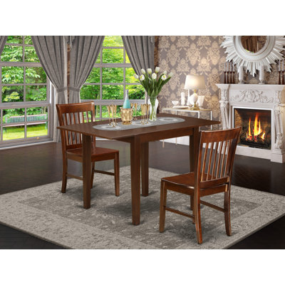 3 Piece Kitchen Table Set for Small Spaces Contains a Rectangle Dining Table with Dropleaf and 2 Dining Room Chairs, Mahogany