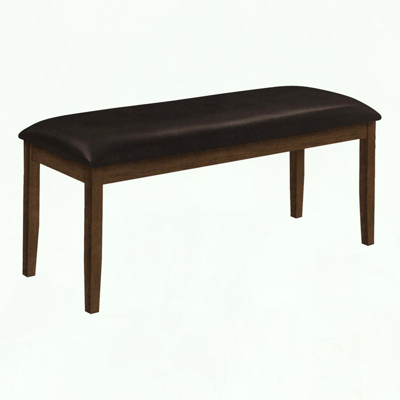 Rectangular Bench with Brown Leather-Look and Solid Wood Frame