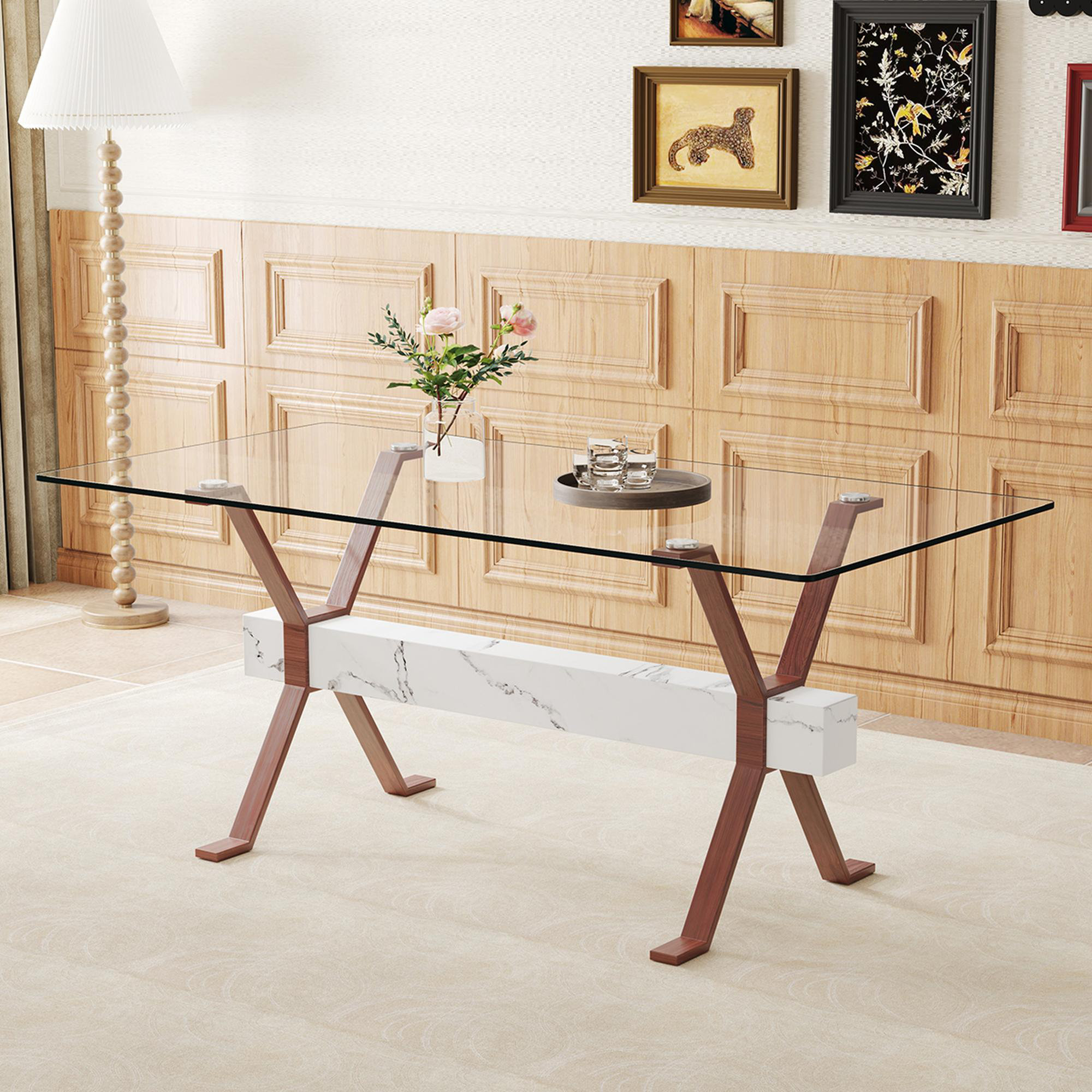 Brayden Studio Elegant Transparent Tempered Glass Dining Table - 71