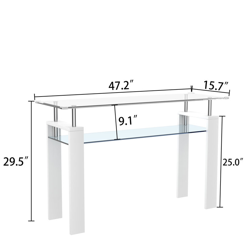 Mildura 47.2'' Glass Top Console Table, White