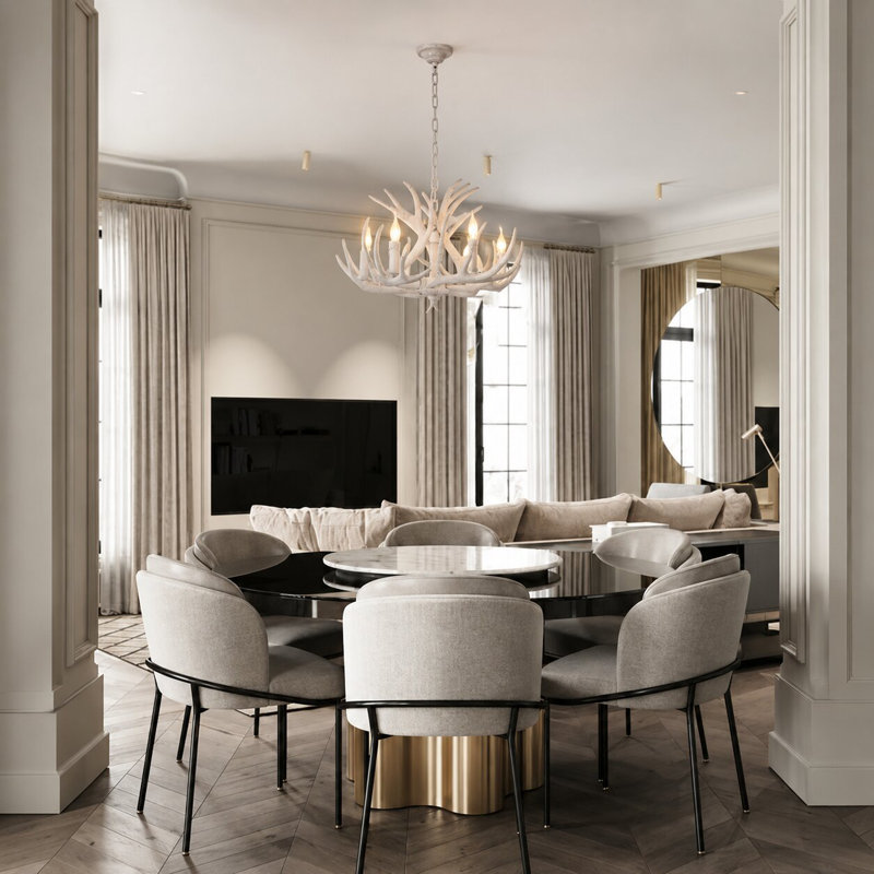 Brenton Eclectic 6 Light White Antler Chandelier