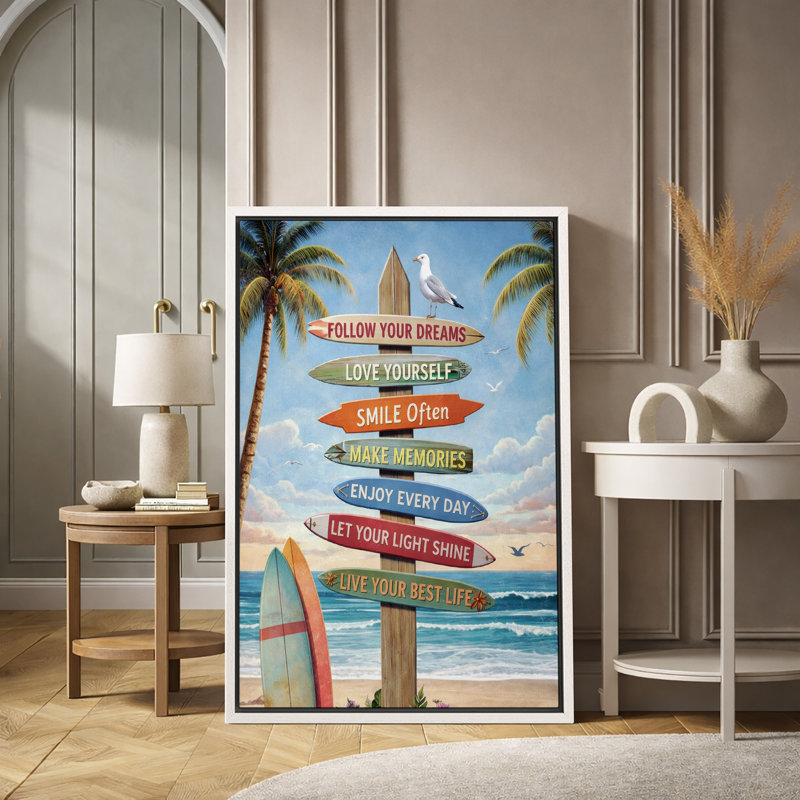 Illustration de signe de surf inspirant, citation de plage, décorations murales côtières, impression sur toile encadrée