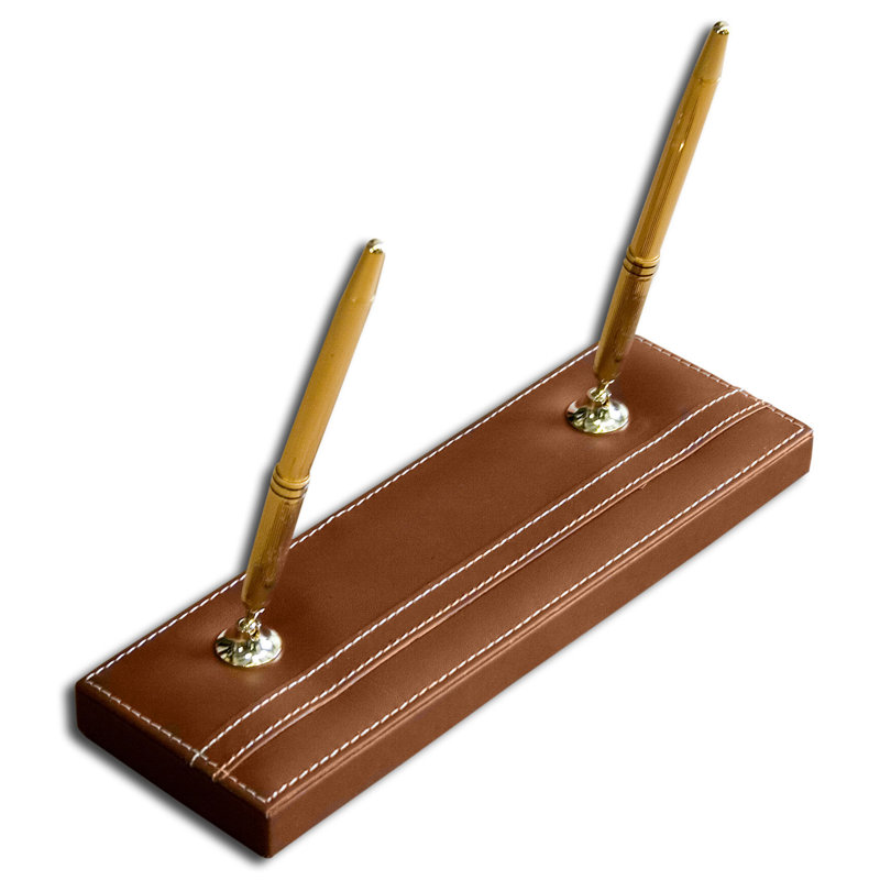 Porte-stylo double en cuir Mehta brun rustique