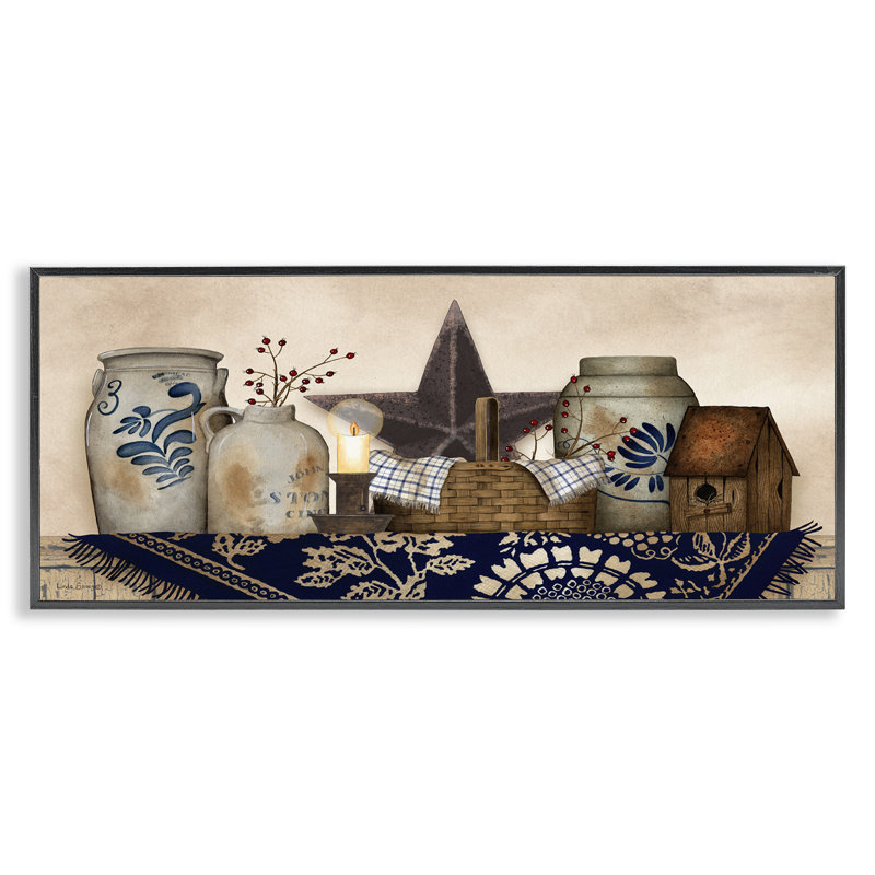 Bocaux de poterie rustique, art de la giclée encadrée par Linda Spivey, Giclée encadrée noir minuit, H 13 po x l 30 po