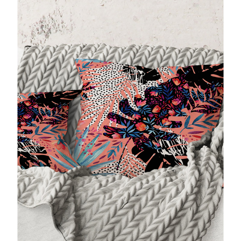 Carré, patchwork floral tropical II - Coussin décoratif imprimé tropical, 18" x 18"