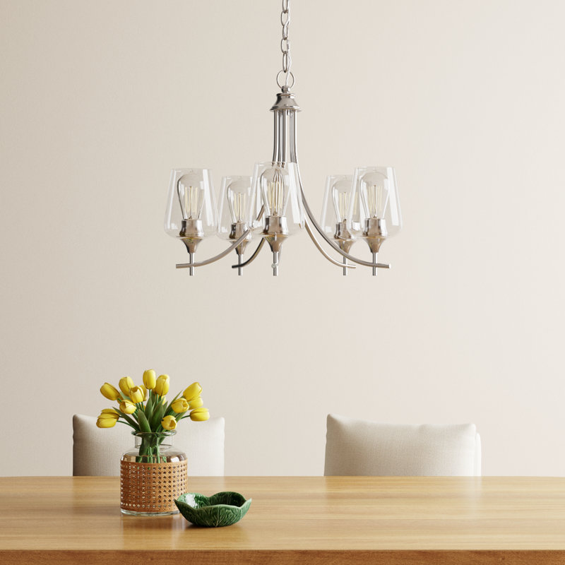 Breena 5-Light Chandelier, Satin Nickel, Clear