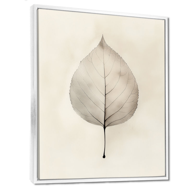 Toile botanique neutre, feuille, art mural Shadow, H 20 po x l 12 po, Cadre flottant blanc