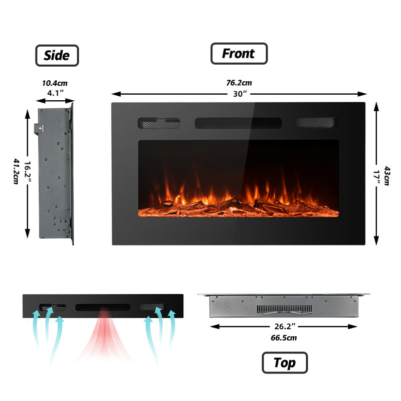 Electric & Alternative Fuel Fireplaces, 17" H x 30" W x 4.1" D, Black